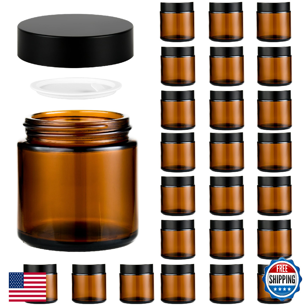 YONKAN 4 oz Reusable Amber Glass Container Jars 24 Pack with Wide-mouth Leak Pro