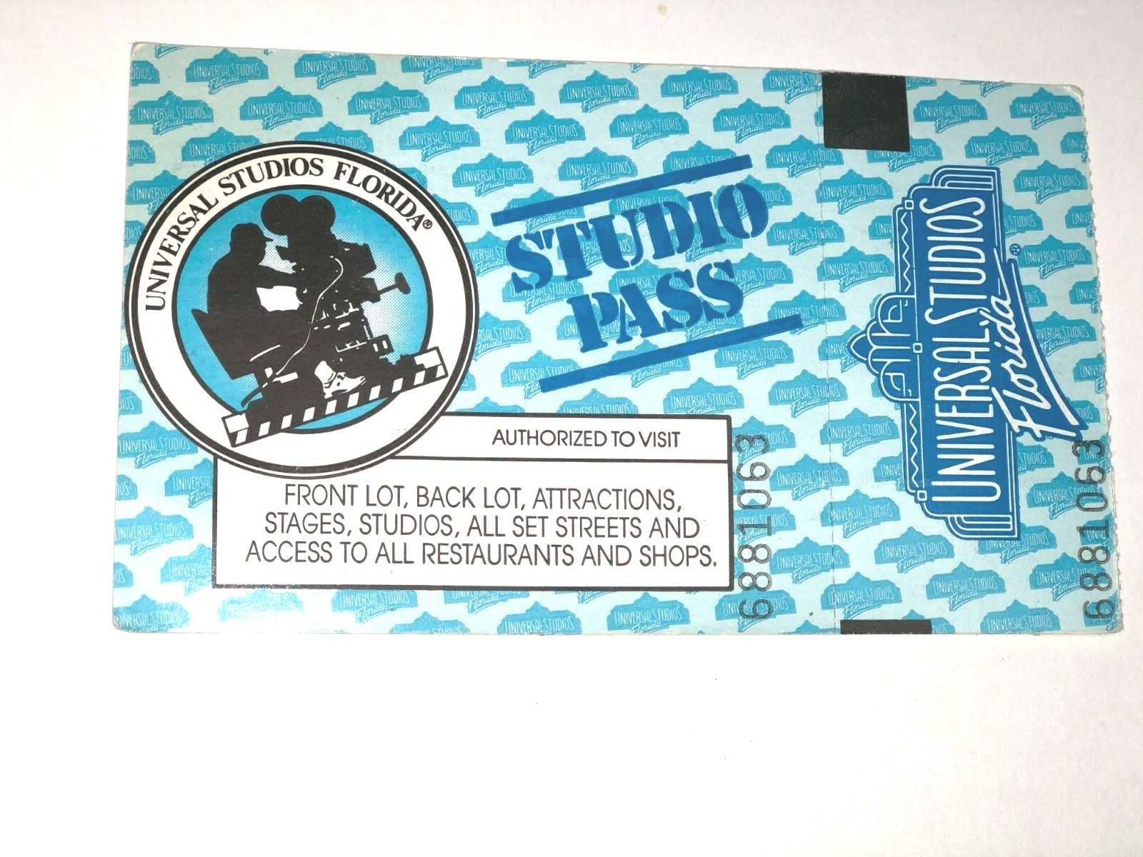 Vintage Universal Studios Florida One Day Adult Studio Pass issued in 1992