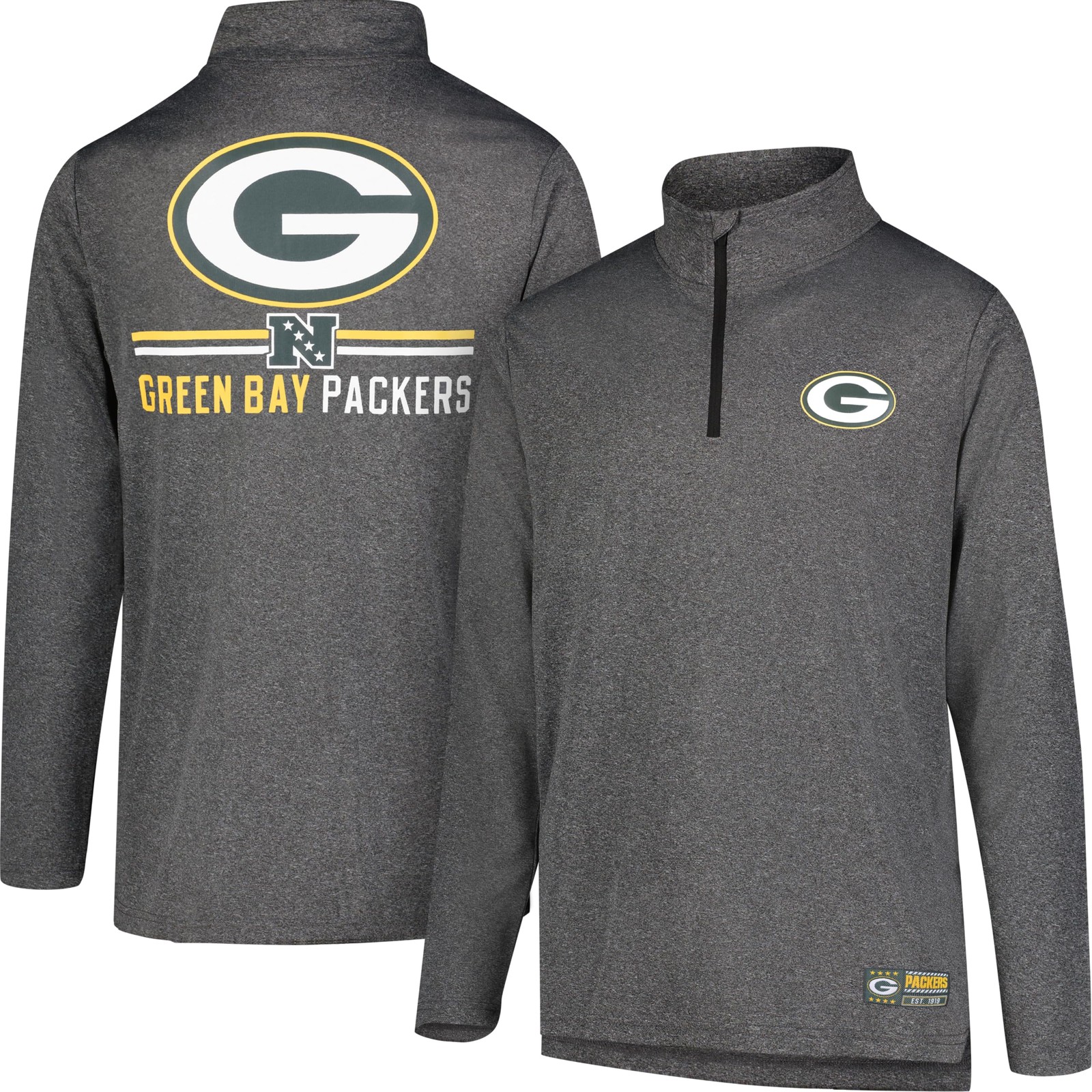 Ultra Game NFL Green Bay Packers Quarter-Zip Long Sleeve Tee Large Charcoal