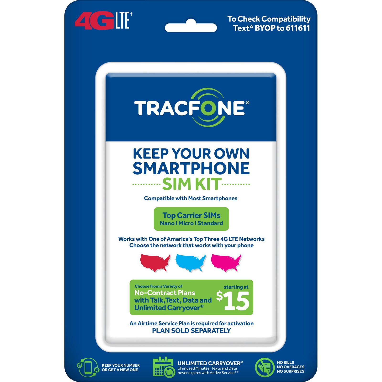 Tracfone Keep Your Own Phone 3-in-1 Prepaid SIM Kit Blue 