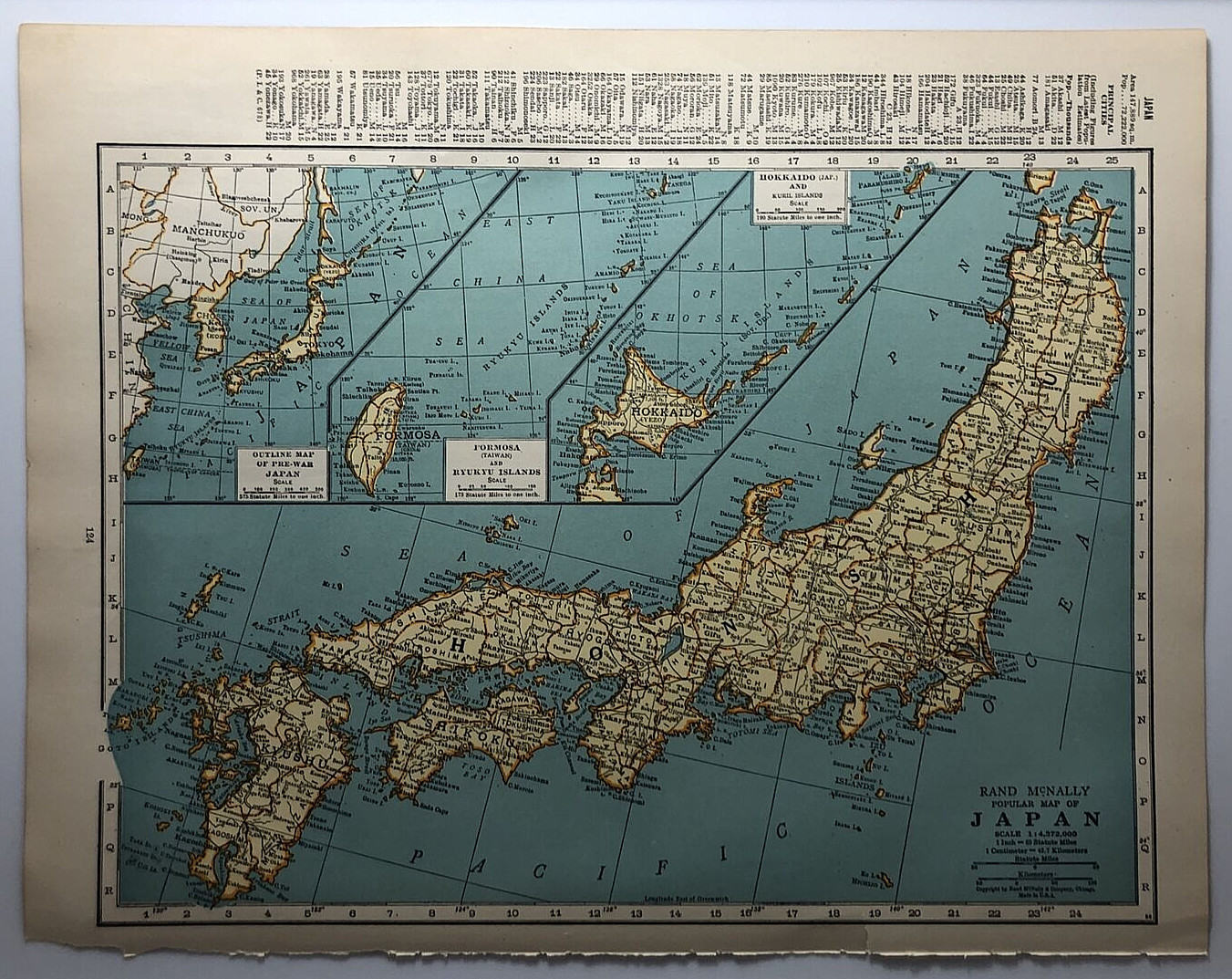 1947 Antique JAPAN Authentic Old Atlas Map - Rand McNally Premium World Atlas
