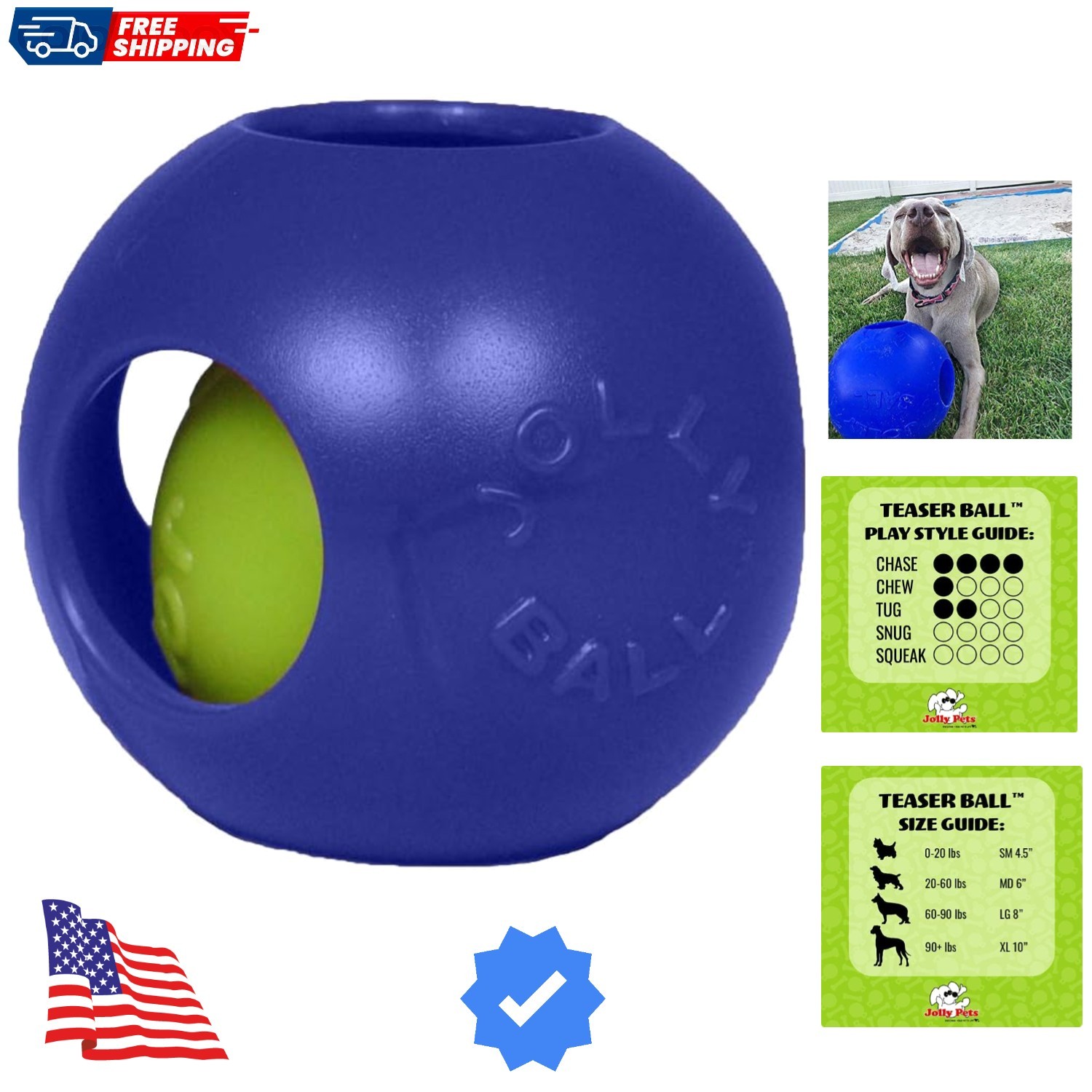 Teaser Ball Dog Toy, Extra Large/10 Inches, Blue