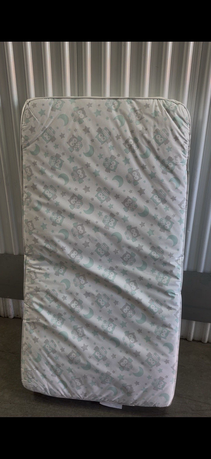 Crib Mattress White Light Blue Patterned Cover Fits Crib Soft Comfortable Design