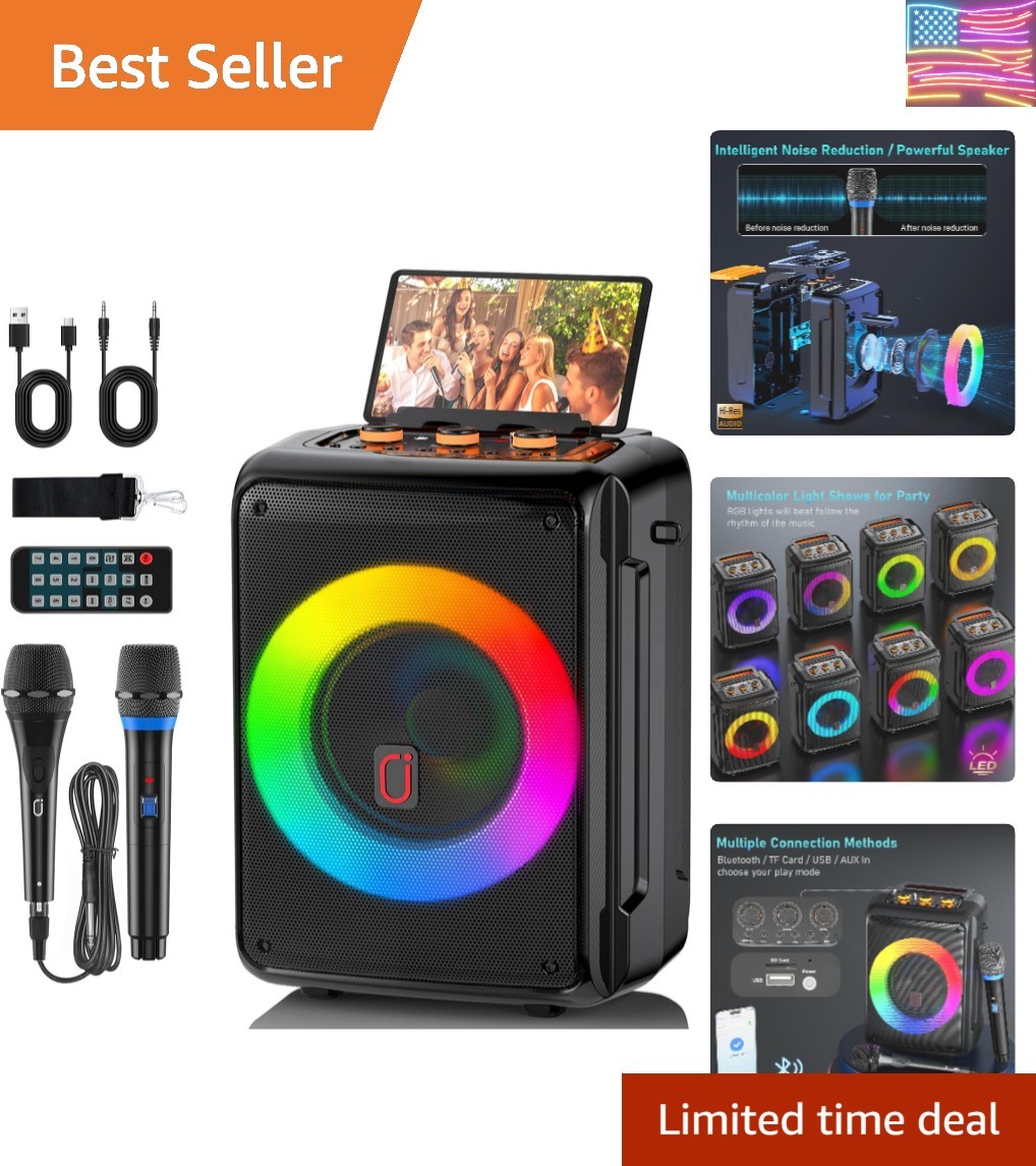 Karaoke Machine with 2 Microphones, Portable Bluetooth Karaoke Speaker for Ad...