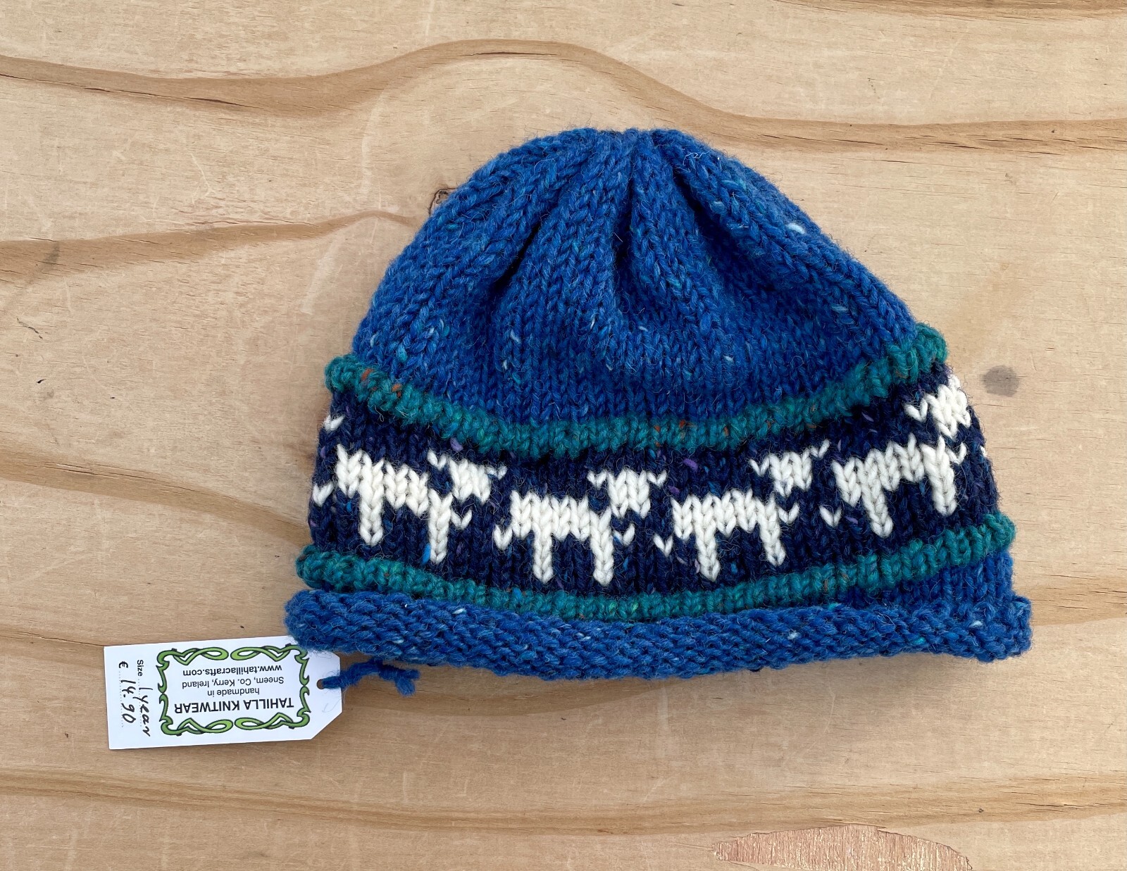 TahillaCraft Knitwear Unisex Blue Wool Animal Pattern Knit Winter Beanie Cap Hat