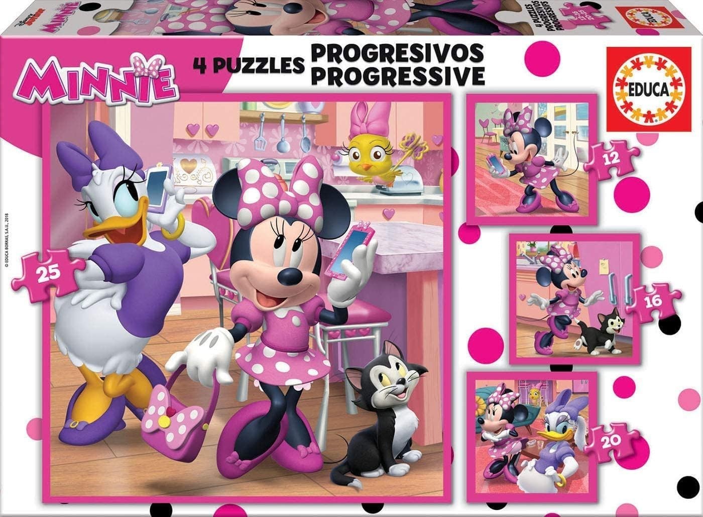 NEW EDUCA Jigsaw Puzzle 4 in 1  Pieces Disney Minnie Mouse and The Happy Helper