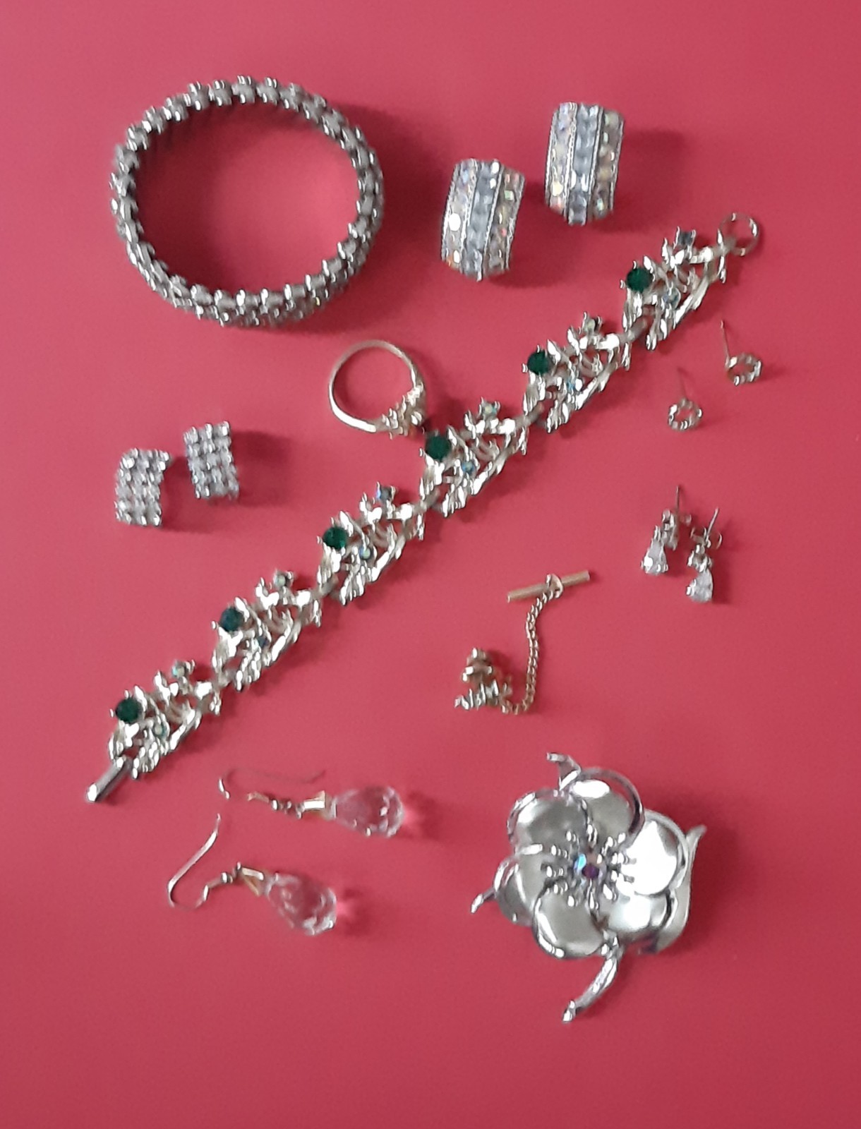 Lot of 10 Vintage Rhinestone & Aurora Borealis Bracelets, Earrings, Ring & More