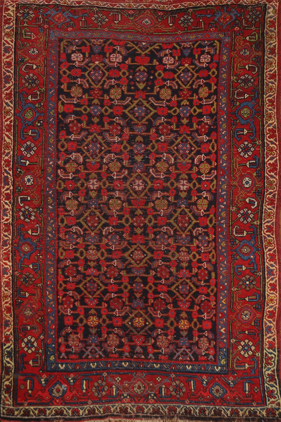 Pre-1900 Antique Vegetable Dye Area Rug 4x6 Ft Handmade Tribal Wool Carpet