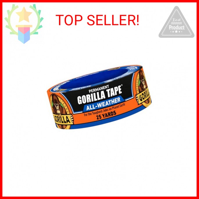 Gorilla All Weather Duct Tape, Black, 1.88" x 25 yd (Pack of 1) - UV and Tempera