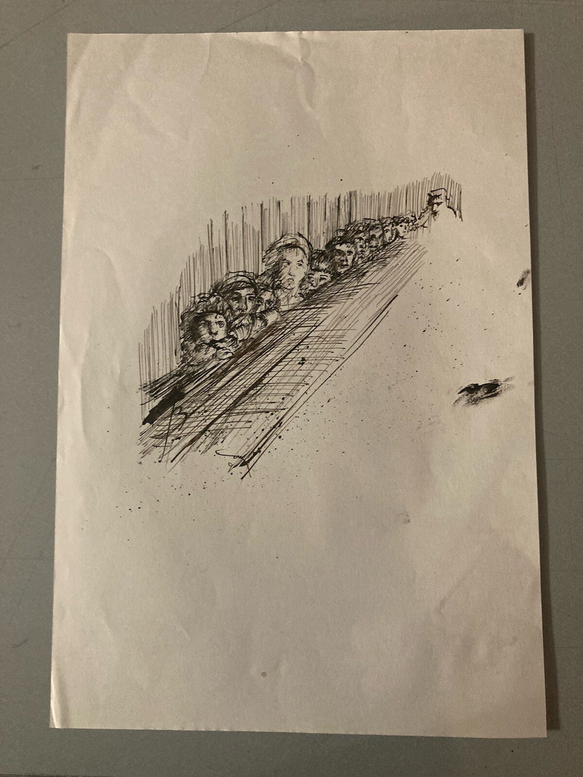 Very Beautiful Drawing Portrait Young Woman Child Ink 1970 To Identify Curiosity