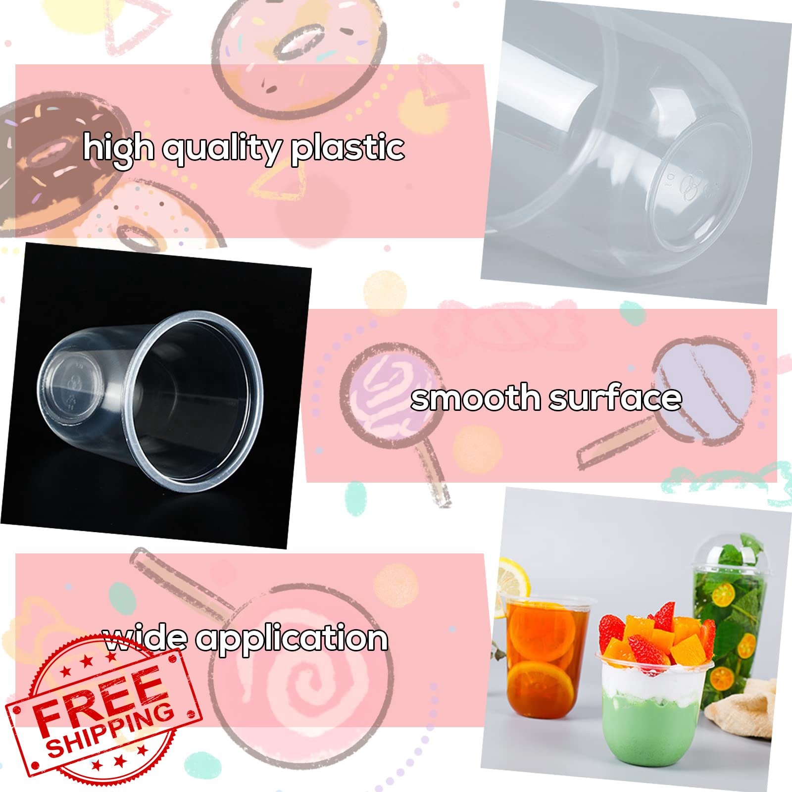 50 Pack 12oz Clear Plastic Cups Dome Lids Sporks Disposable Dessert Parfait