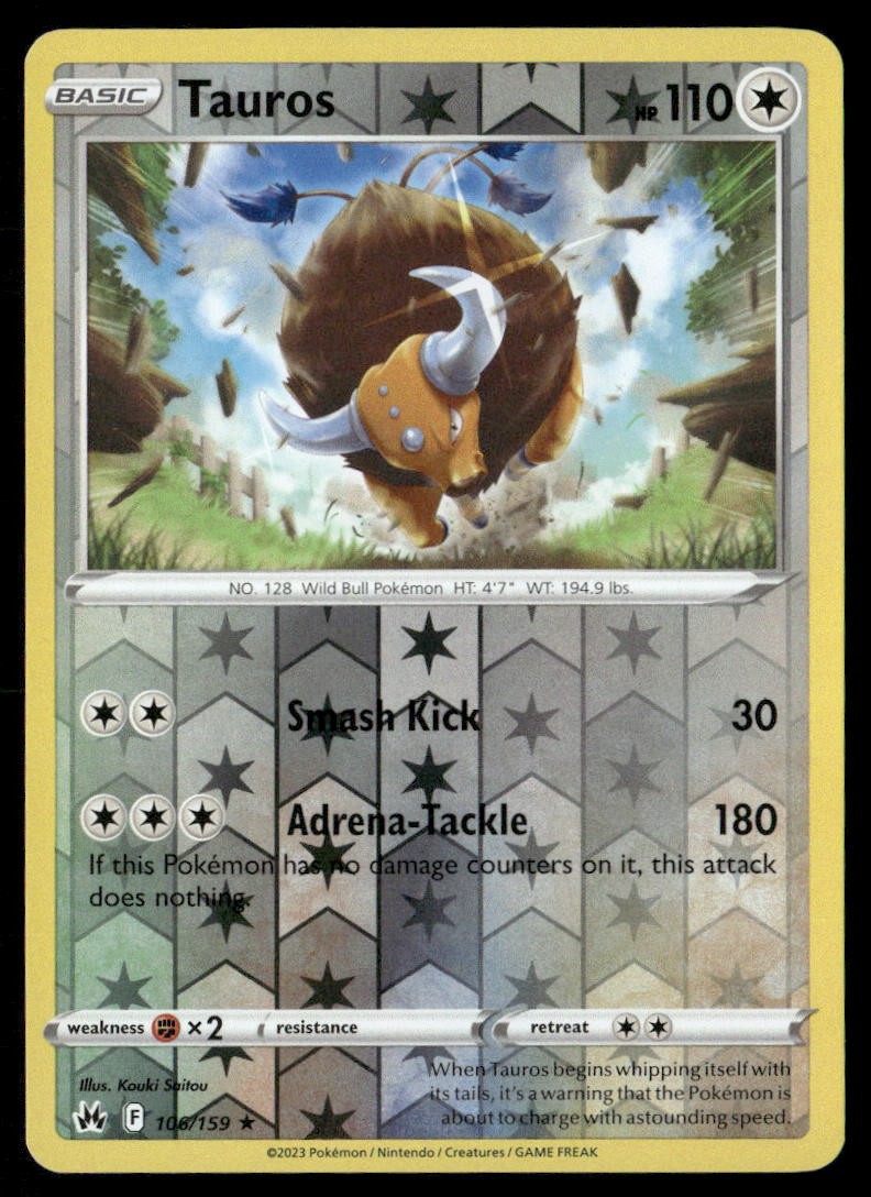 Tauros Reverse Holofoil Rare Crown Zenith 106/159 NM