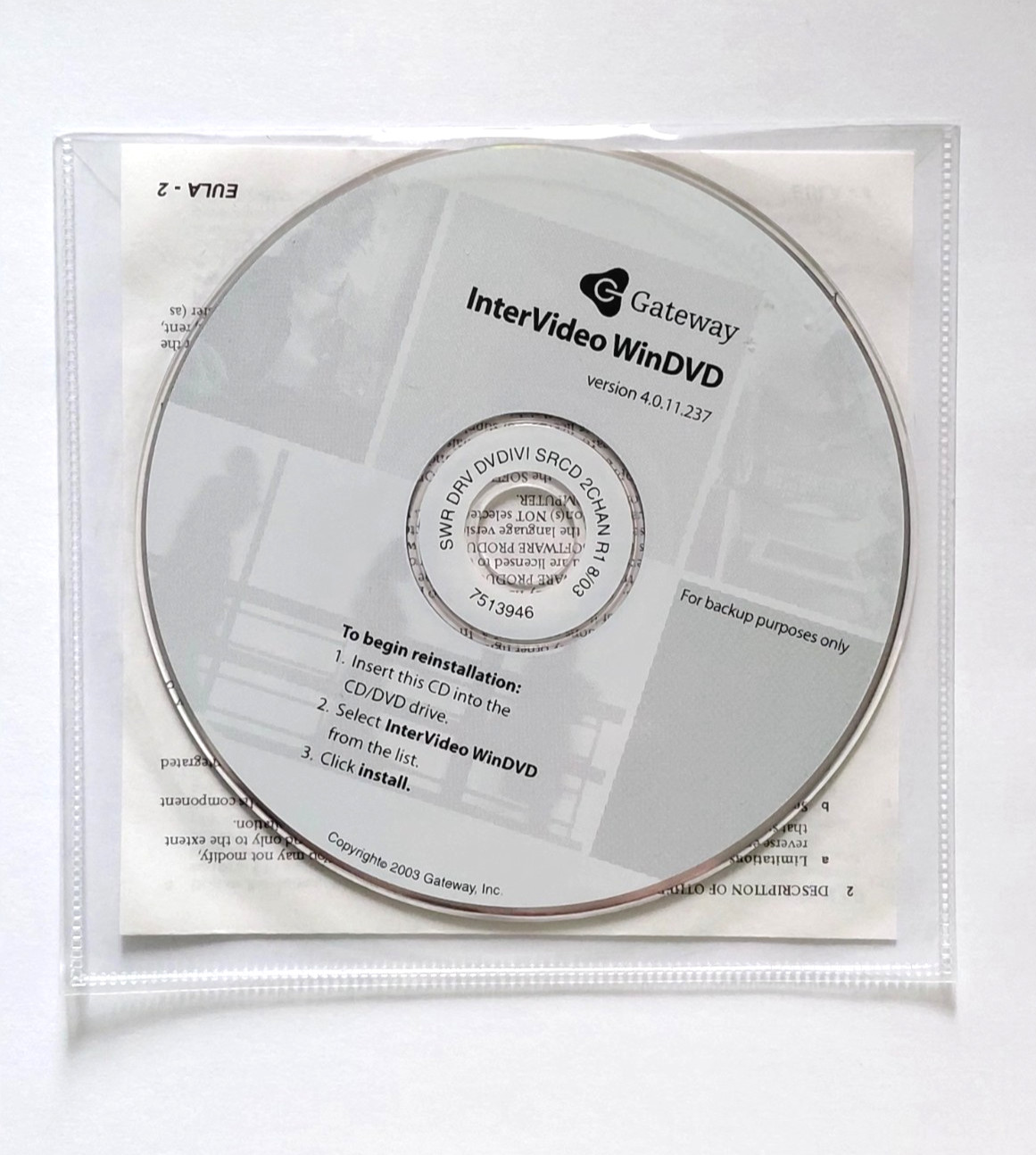 Gateway 2003 InterVideo DVD Backup Software Version 4.011.237 Sealed p1g