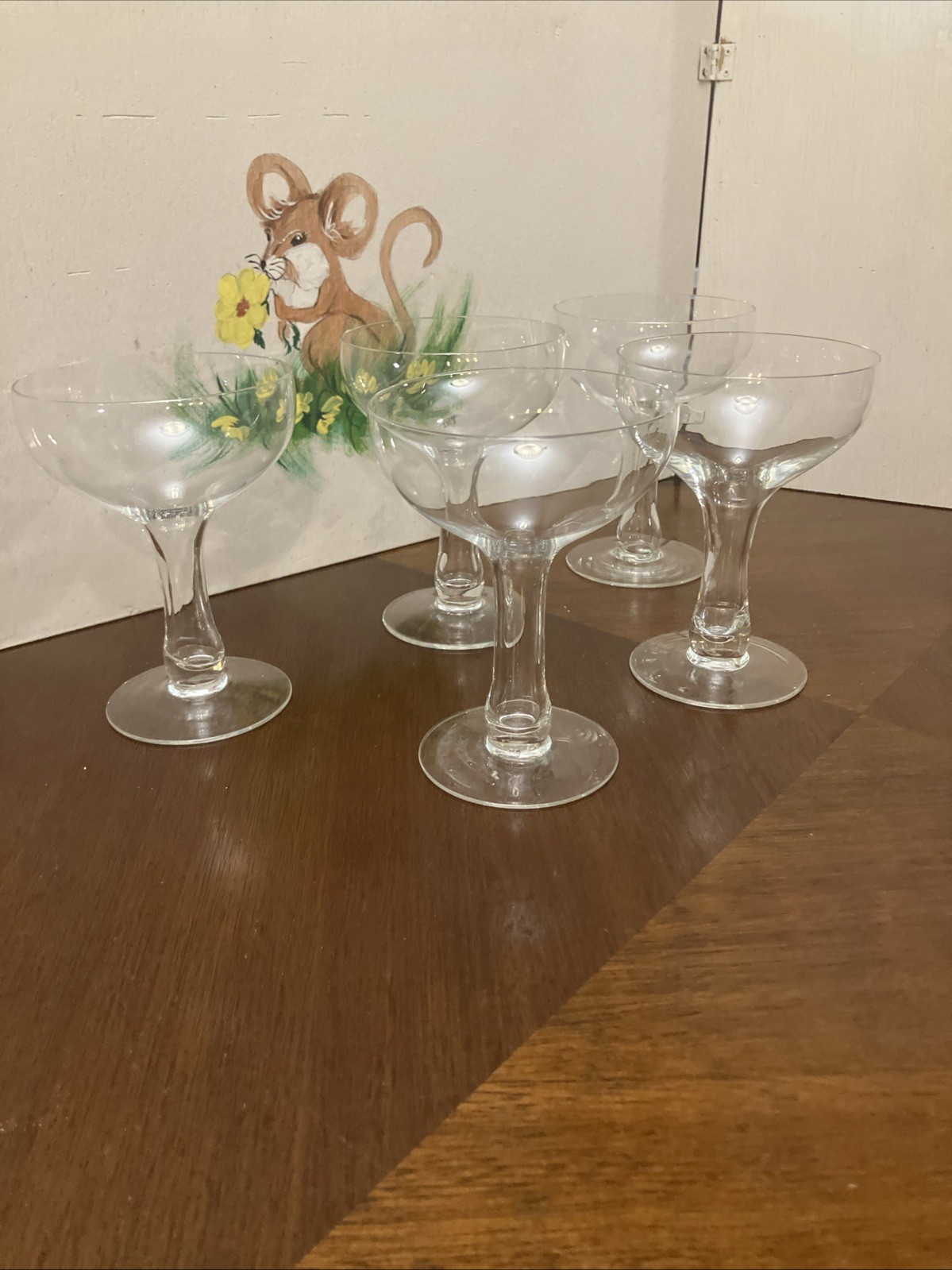 Vintage Champagne Coupe Hollow Stem Sherbet Cocktail Glasses Martini Set 5 MCM