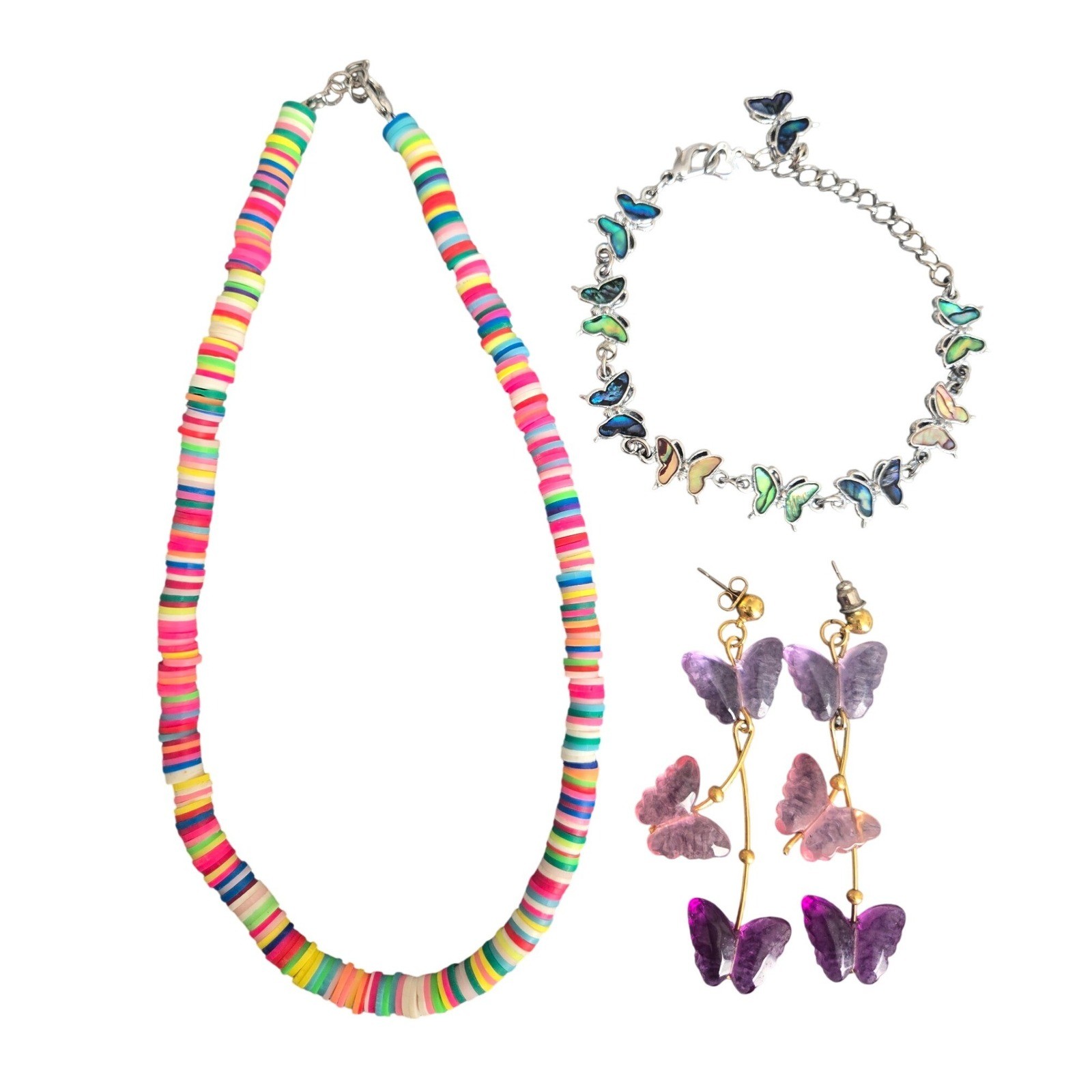 BUNDLE Kidcore Y2K 90s Butterfly Fairy Jewelry Choker Necklace Bracelet Earrings