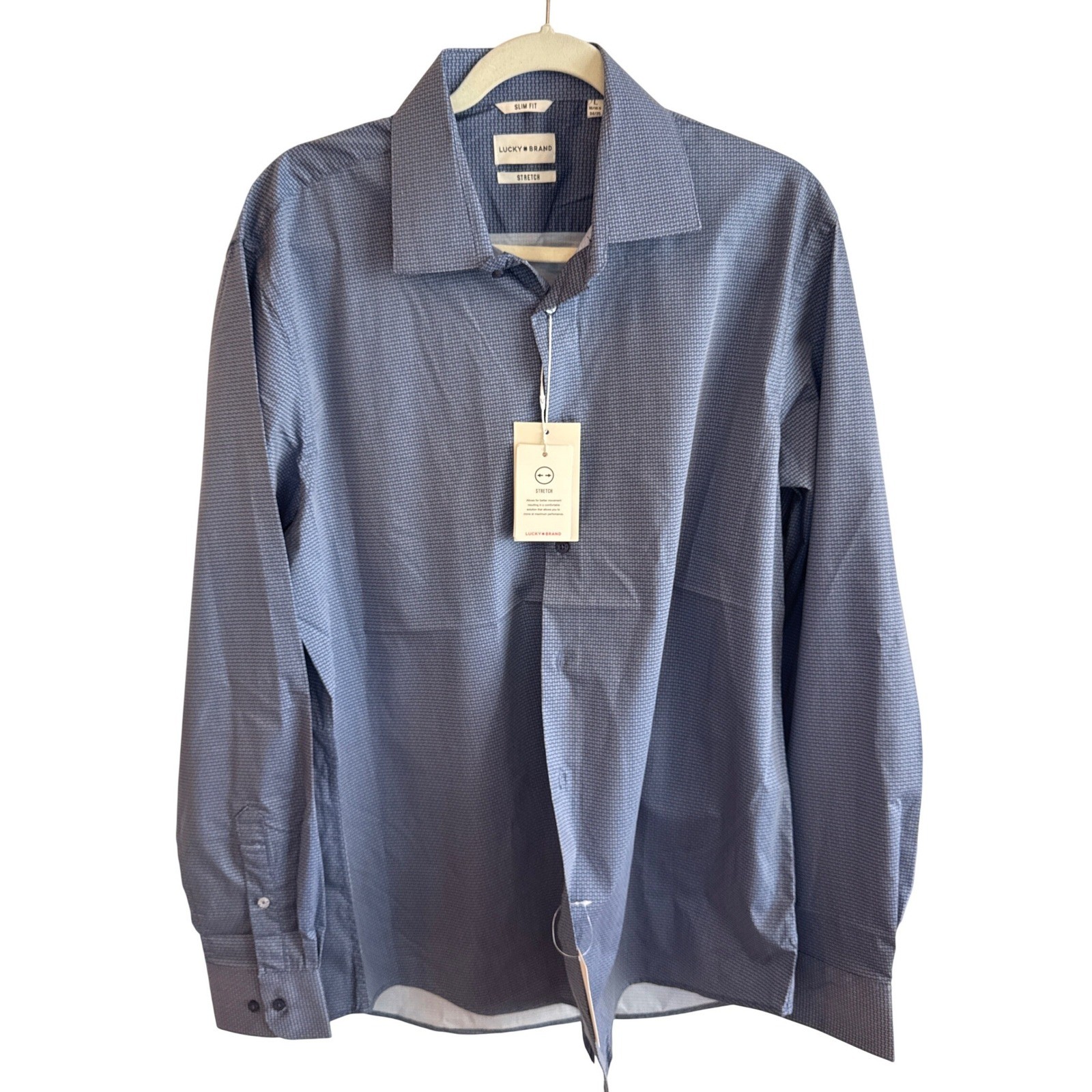 Lucky Brand Mens Slim Fit Stretch Dress Shirt Blue Weave Print TJLBAW029SLP L