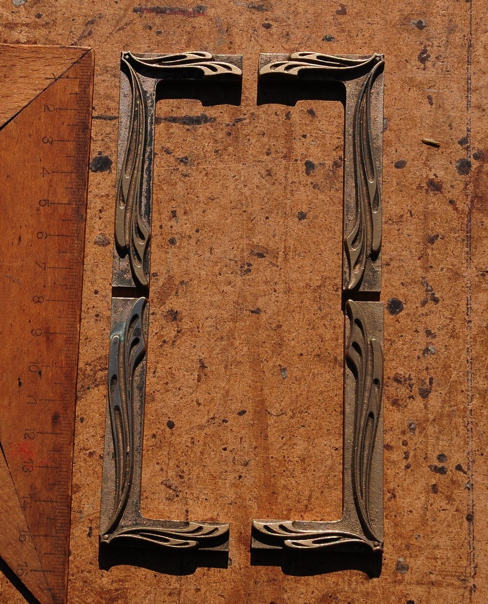 4x brass frame ornament bookbinding gilding bookbinder Art Nouveau lines corners