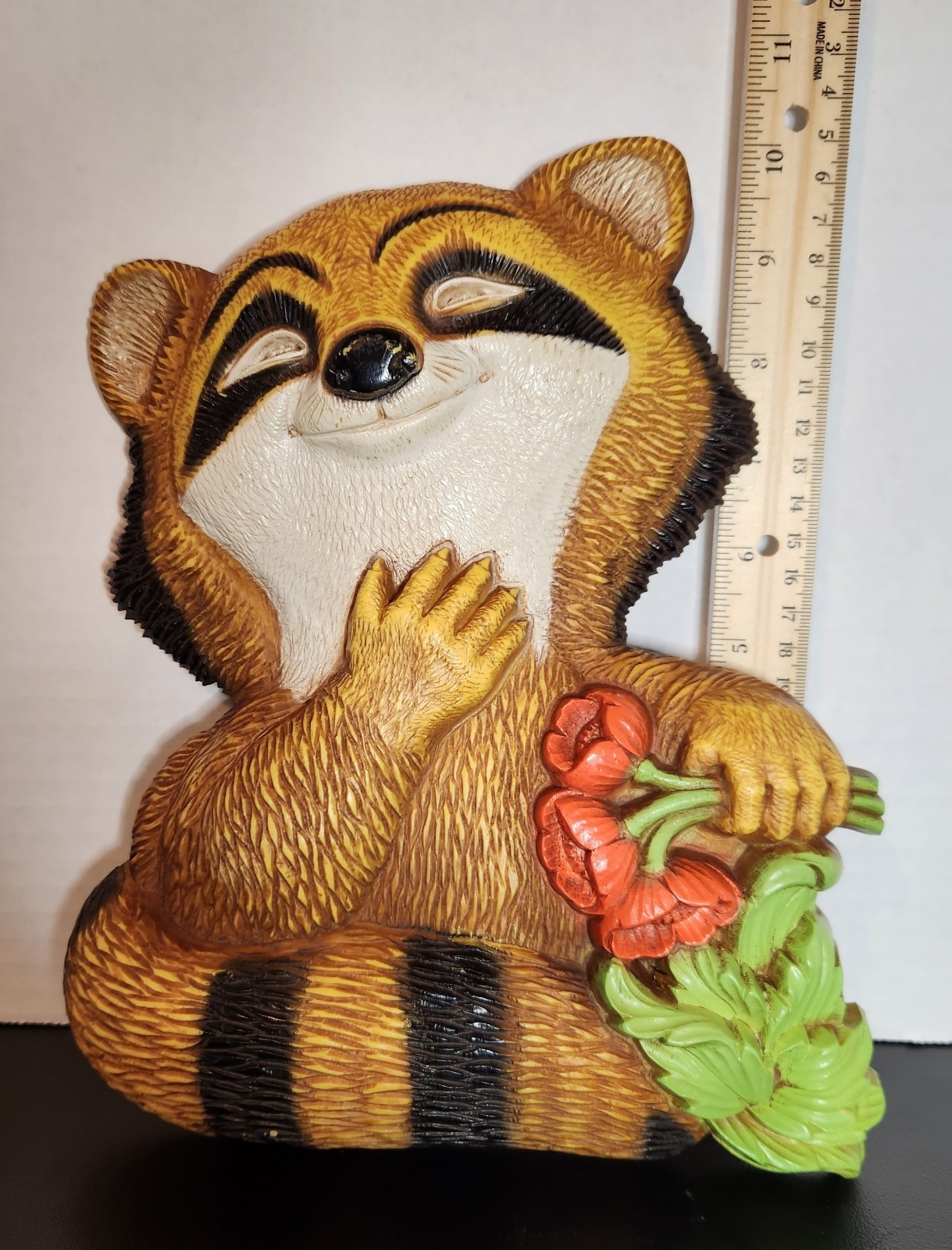 1970's HOMCO Happy Raccoon Plastic Vintage Retro 10" Wall Hanging Decor Plaque