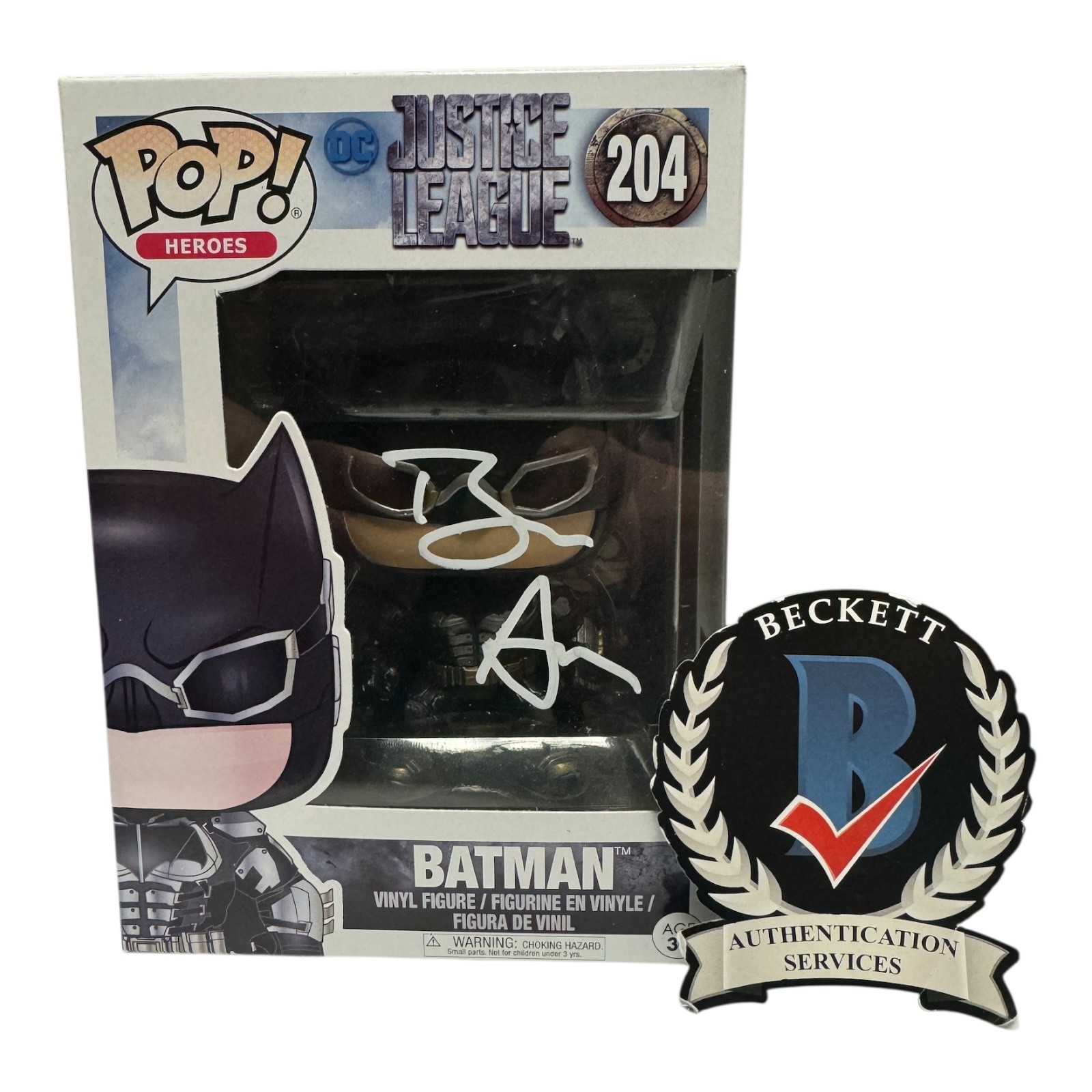 BEN AFFLECK SIGNED AUTOGRAPH FUNKO POP 204 JUSTICE LEAGUE BECKETT BAS