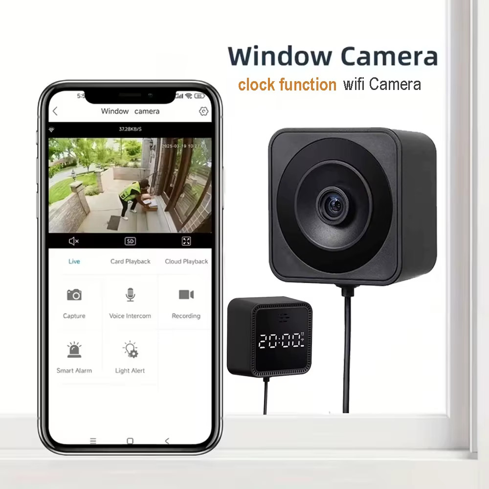 Smart Window Camera Indoor Full Color Night Vision Ai Detection with Time Displa