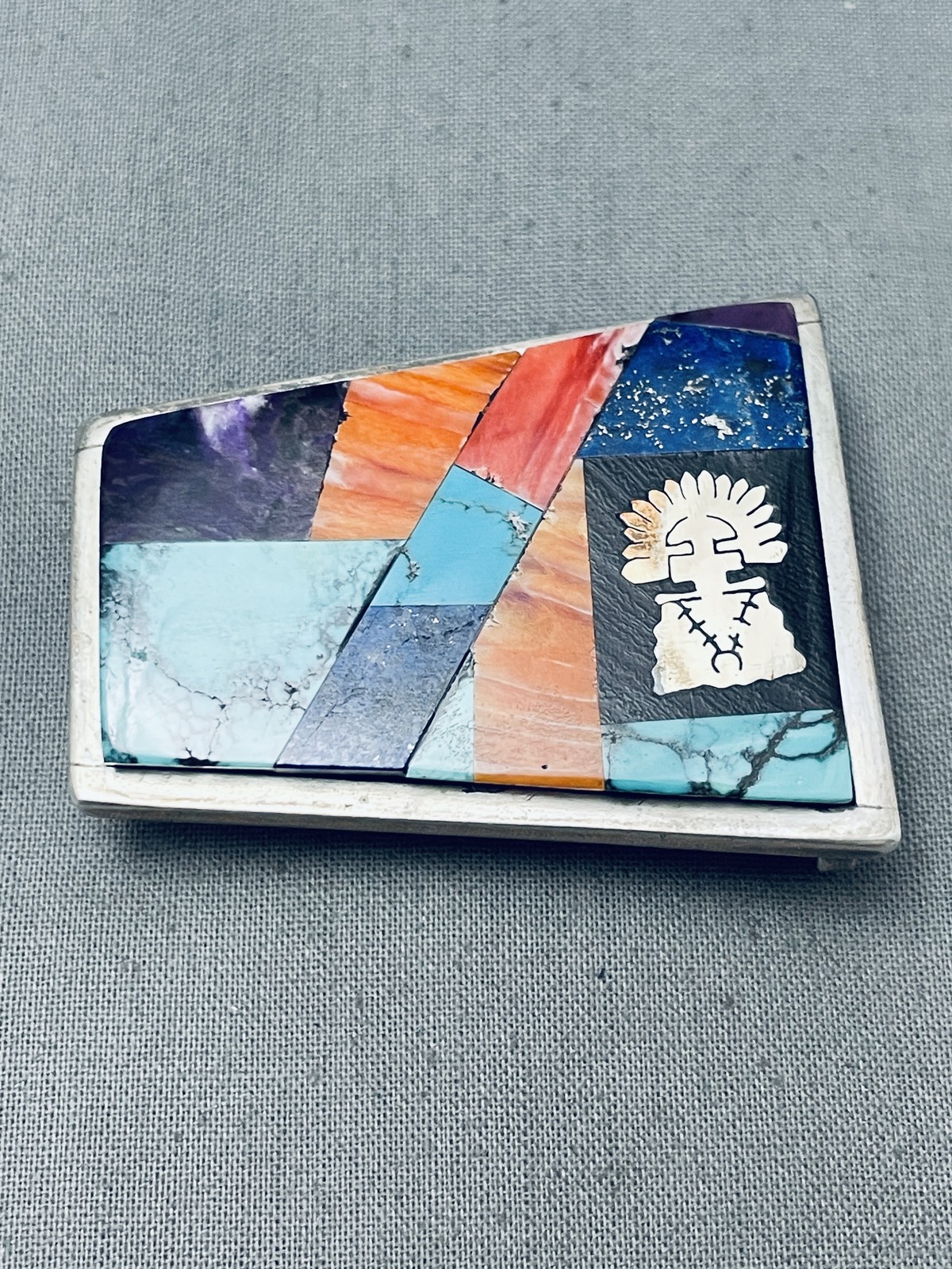 IMPORTANT VINTAGE NAVAJO TURQUOISE STERLING SILVER INLAY BUCKLE