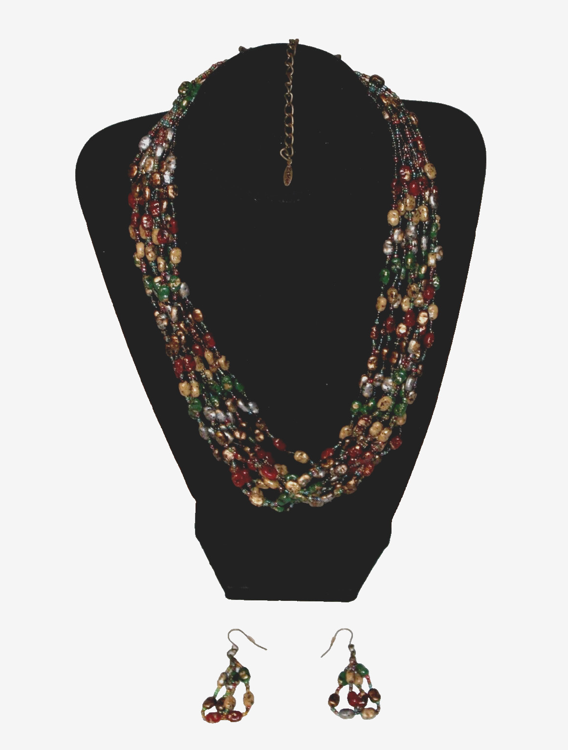 EsMor Colored Bead Necklace & Pierced Earring Set Multi Strand Beads BOHO