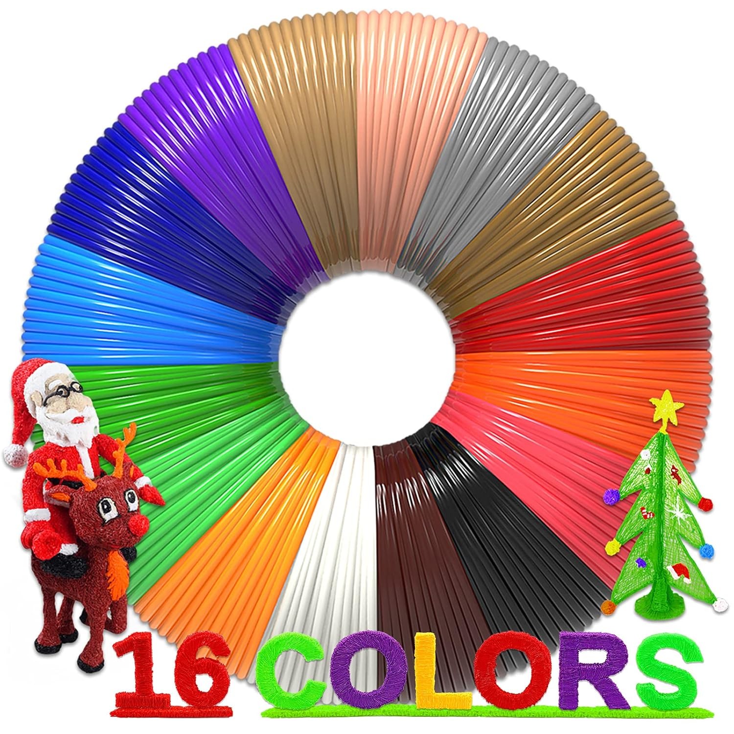 16-Color 320ft PLA 3D Pen Filament Refills - 1.75mm, Kids Safe, 250 Stencils eBo