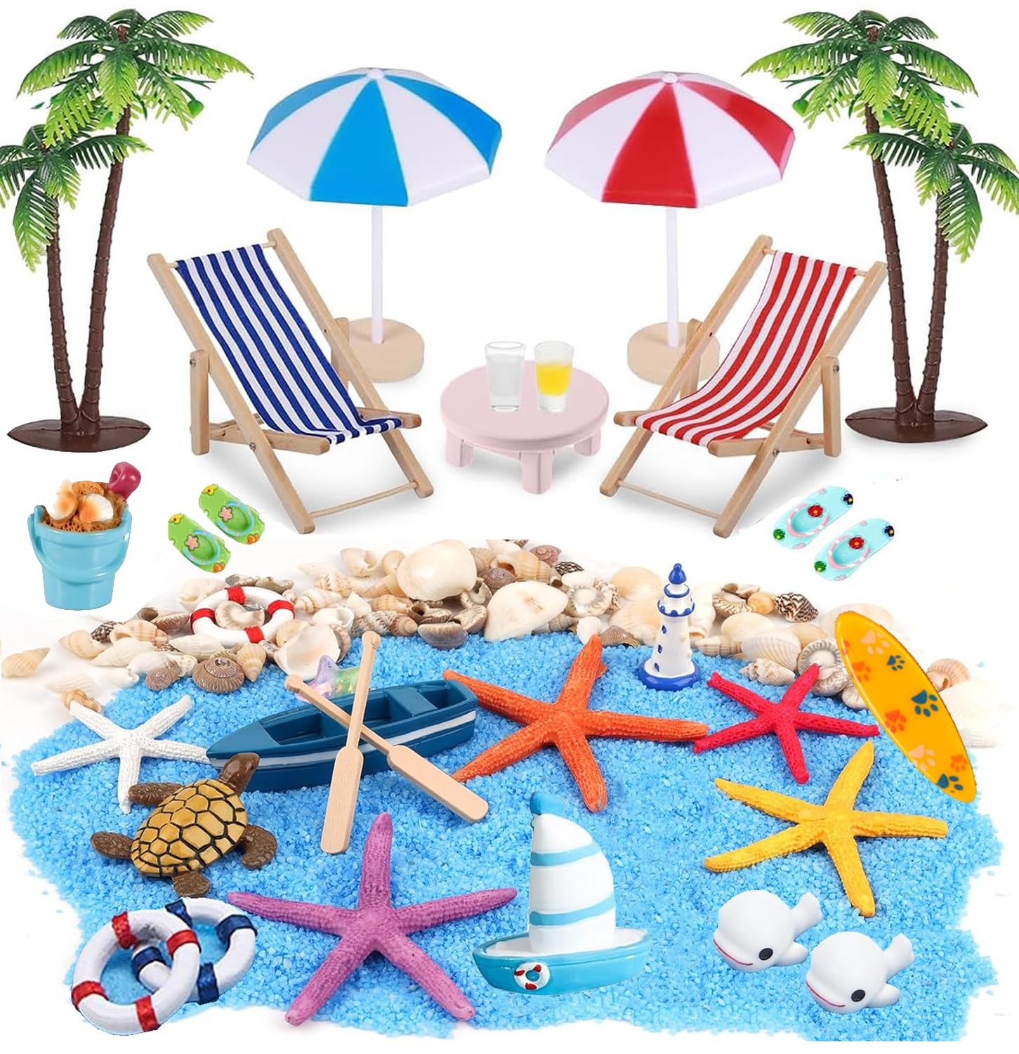 EIKEJI 31 Pcs Beach Miniature Dollhouse Decoration, Umbrella zzzz-s, 1blue 