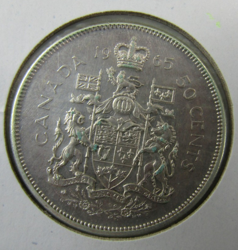 CANADA, 50 CENTS, QEII,  SILVER, 1965