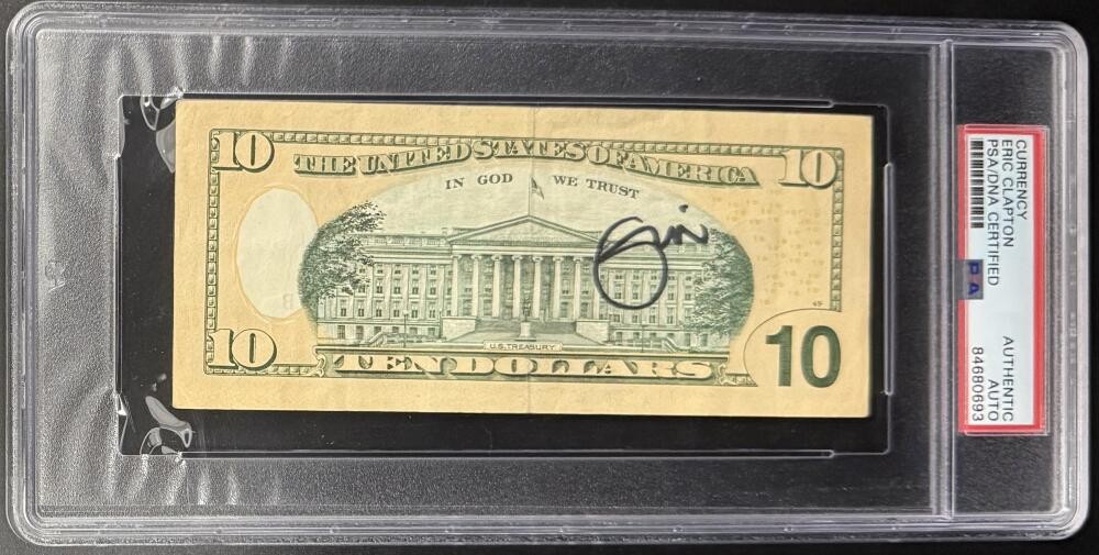 Eric Clapton Cream Signed Autograph PSA/DNA Slabbed Encapsulated $10 Dollar Bill