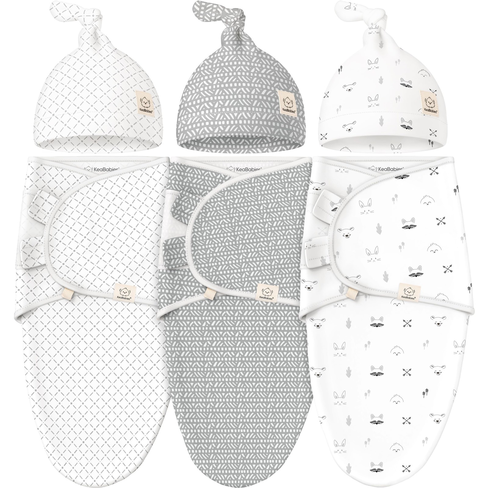 KeaBabies 3-Pack Organic Swaddles for Newborns One Size (0-3 Months), Nordic 