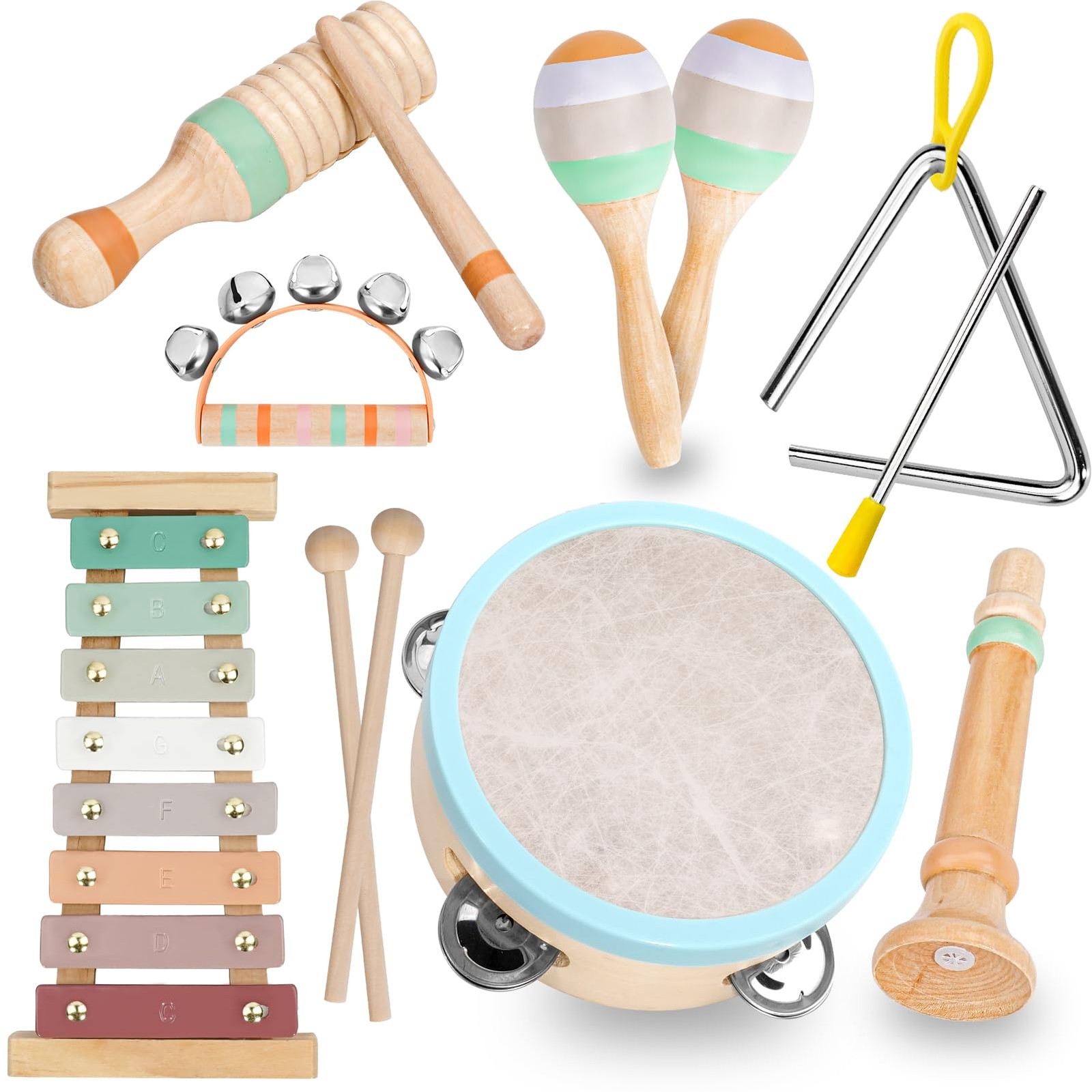 Musical Instruments Set - Neutral Colors Wooden Montessori Toys Percussion Mu...
