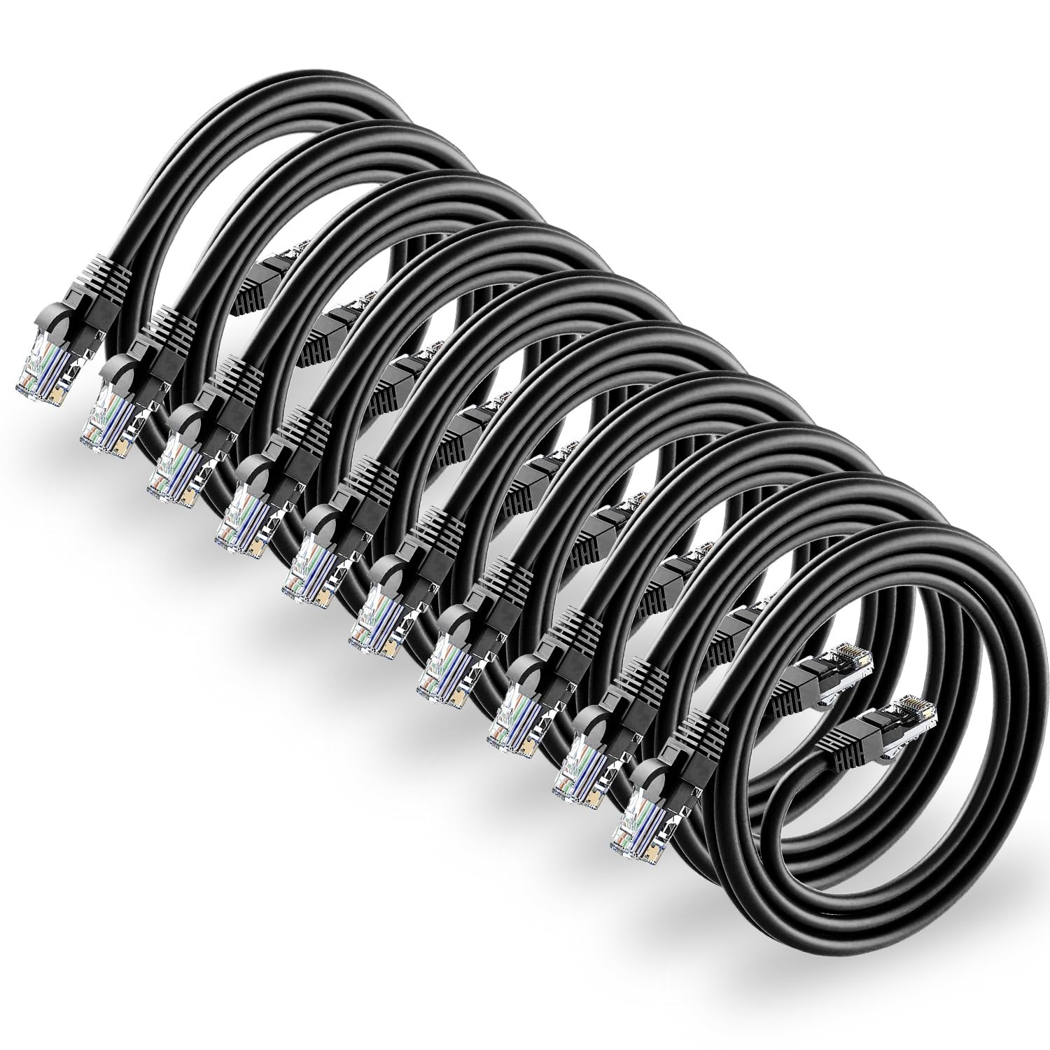 10 PCS Cat6 Ethernet Cable 6Ft Black RJ45 LAN 24AWG UTP Network Patch Internet