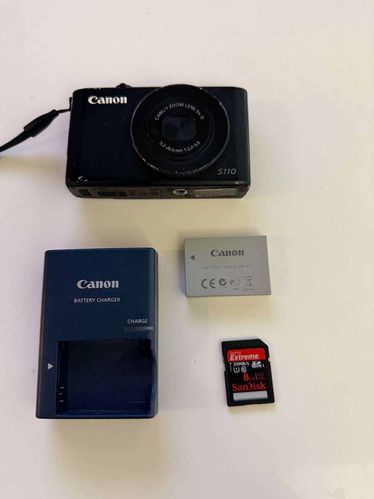Canon PowerShot S110 12.1MP Digital Camera Black w/charger battery 8GB SD TESTED