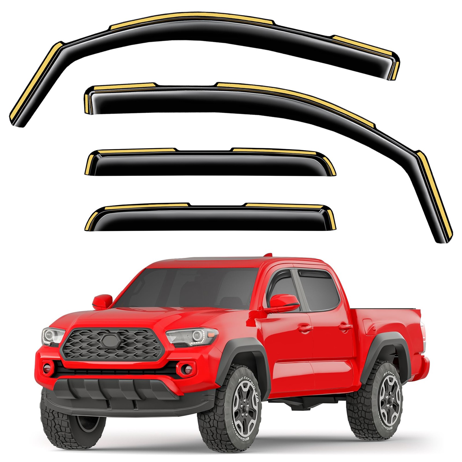 Saleago in-Channel Window Fit for 2016-2023 Toyota Tacoma Double Cab, black 