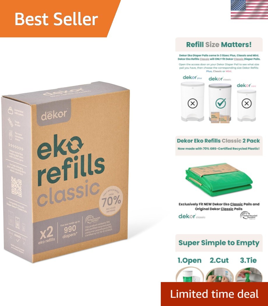 Diaper CLASSIC Diaper Pail Refills 2 Count Unscented Exclusive End-of-Liner M...