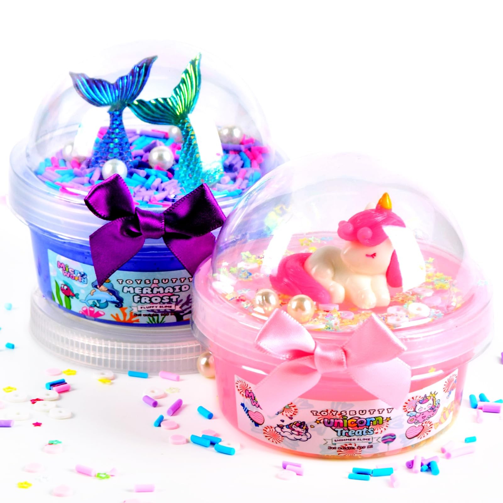 Finoclay Butter Slime kit, MicroWorld 2 Pack Large, Mermaid & Unicorn Theme 