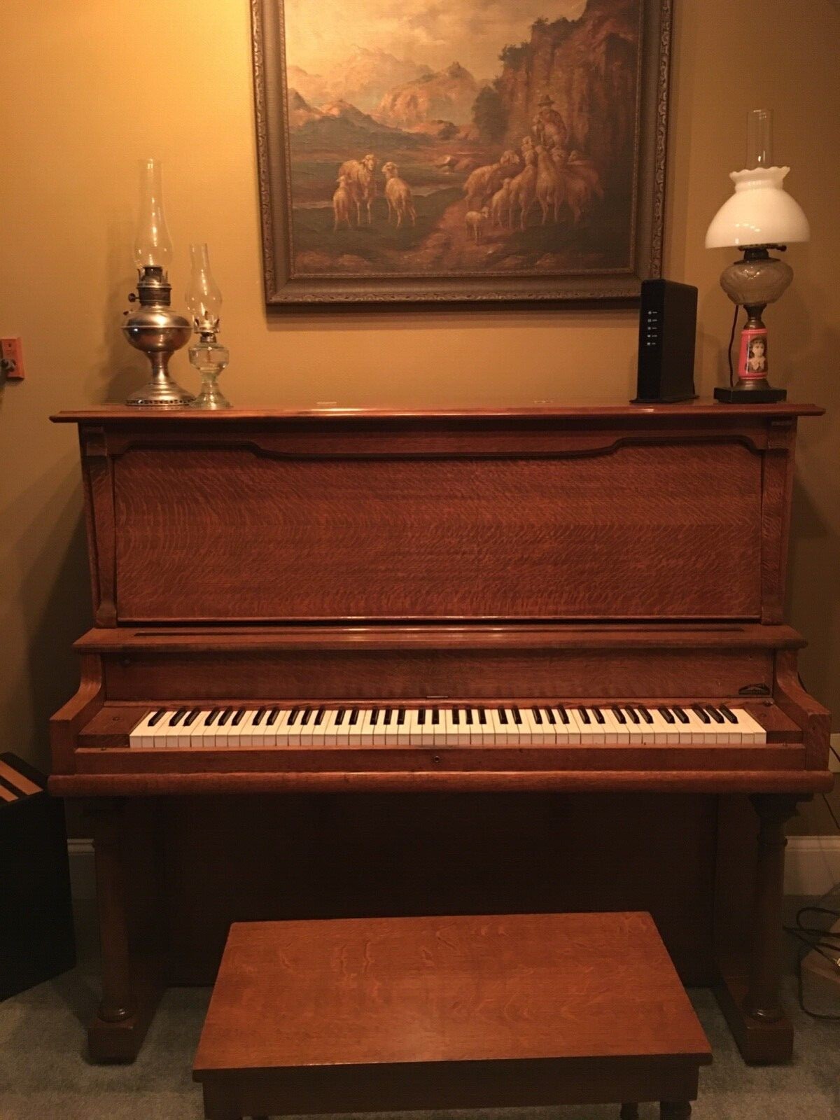1909 Upright Antique Wellington Piano Tiger Oak