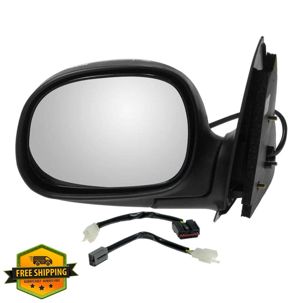 TRQ Driver Mirror 98-04 Ford F150 F250 Chrome Manual Folding Black