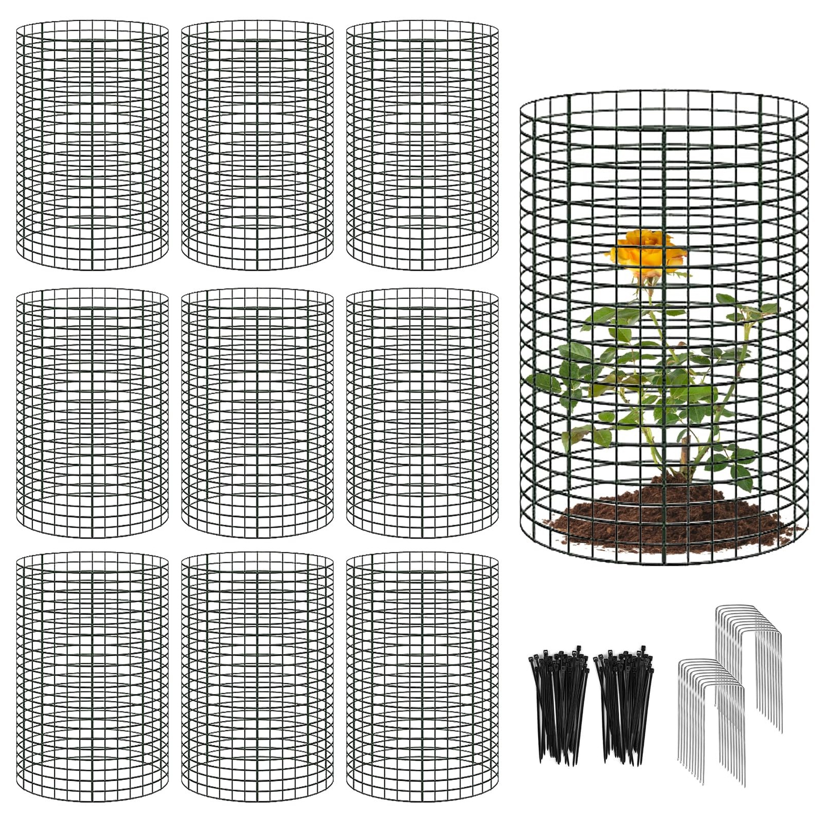 Sibosen 10 Packs Large Wire Plant Protector from Animals - 24'' x 12'' black 