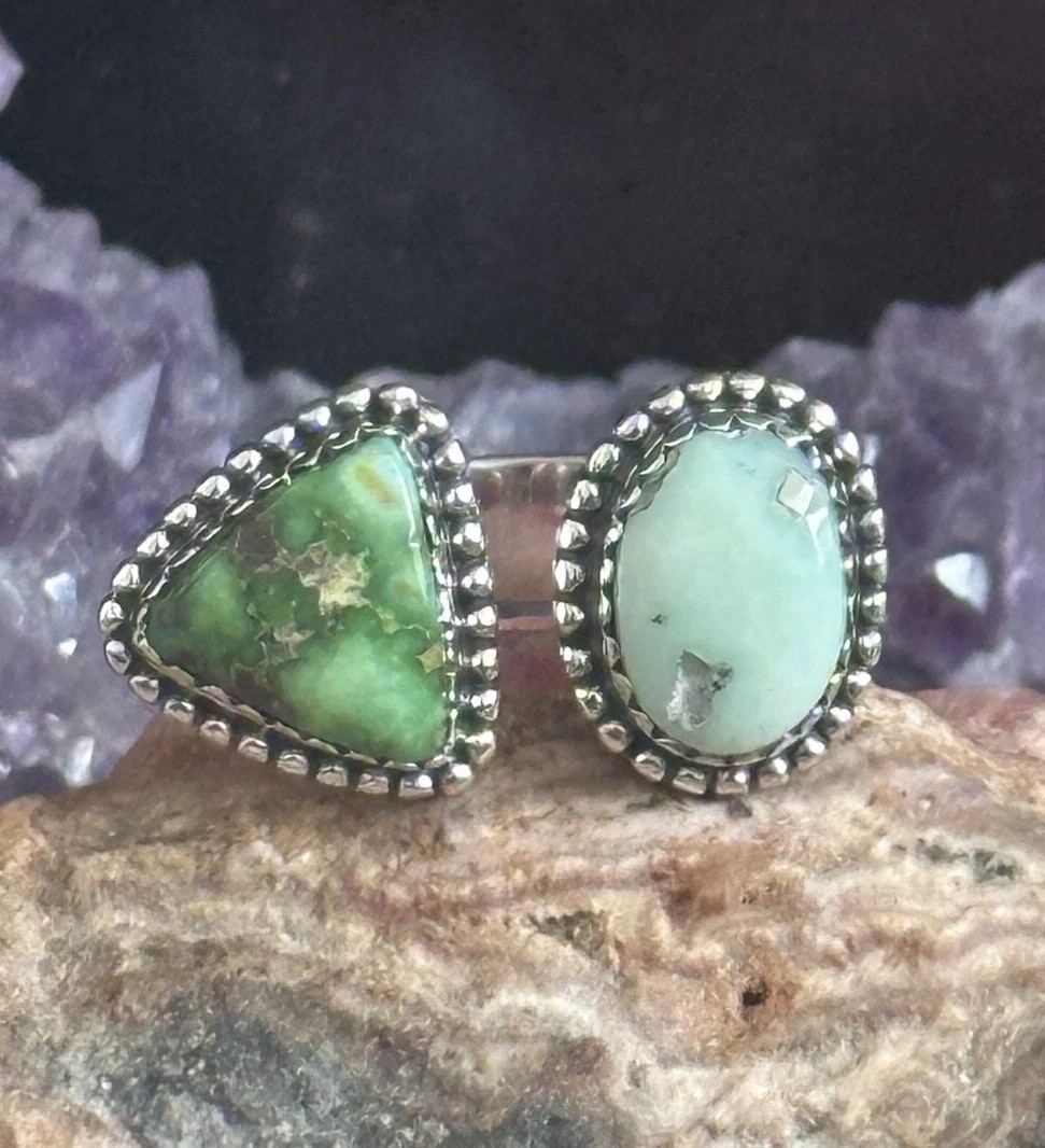 Sonoran Turquoise Palomino Floater Cuff Southwestern Sterling Silver Ring 