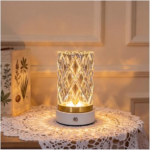 Crystal Table Lamp, Portable LED Bedside Lamp Touch Control, 3 Color Modes 