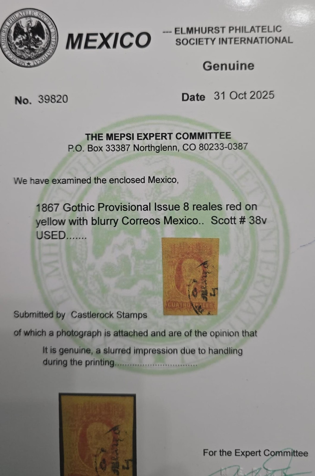 O) 1867 MEXICO,  HIDALGO, GOTHIC PROVISIONAL ISSUE SCT 38v  8 reales red USED, T