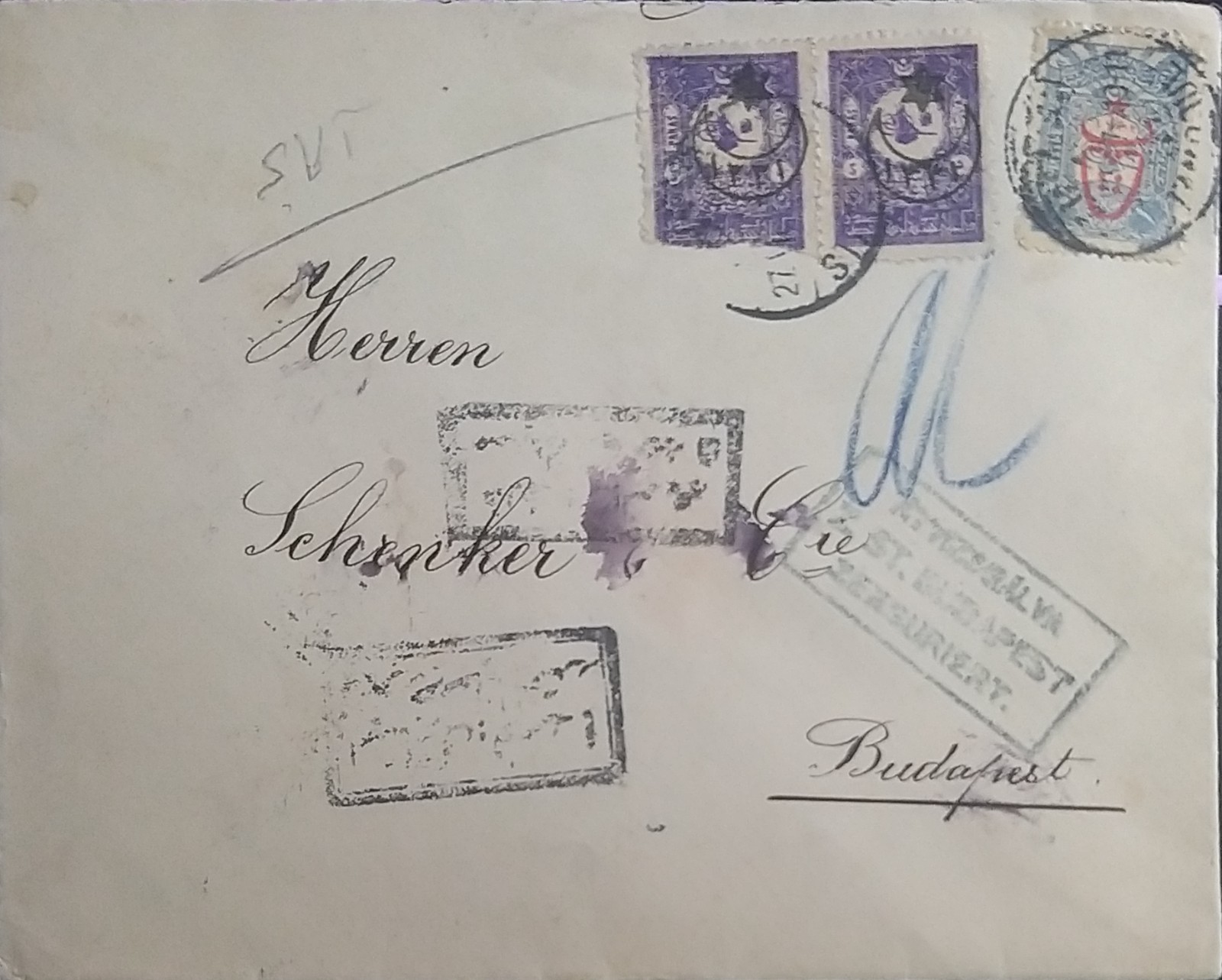 Ottoman Turkey 1917 Cover Sent From İstanbul To Budapest Hungary With Censors R