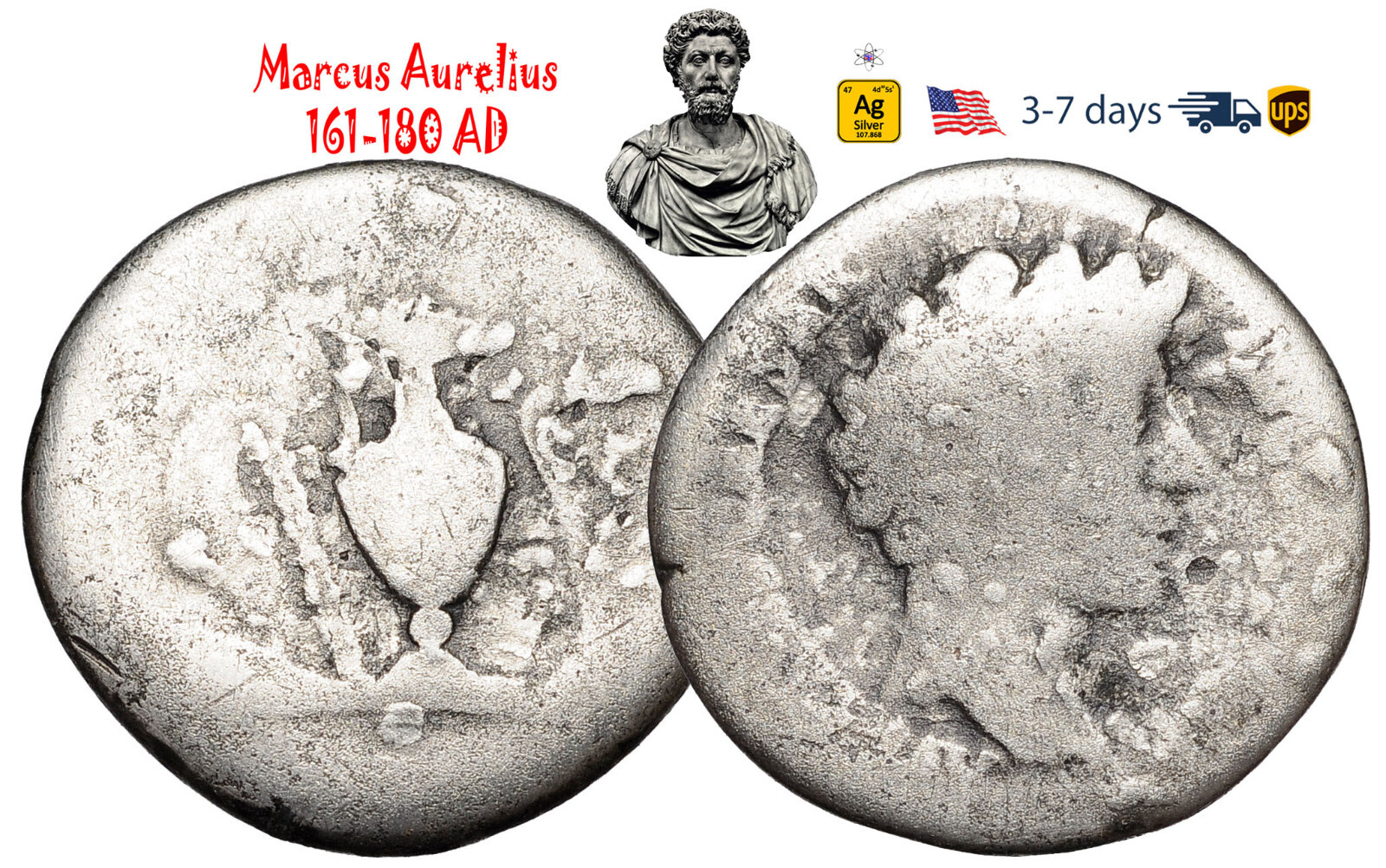Ancient Roman Empire Coin Silver Denarius Marcus Aurelius 161 180 AD #31937
