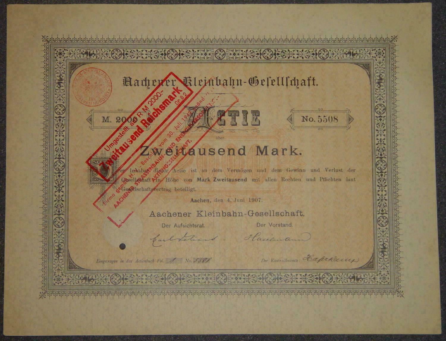 Aachener Kleinbahn-Gesellschaft 1907 2000 Mark