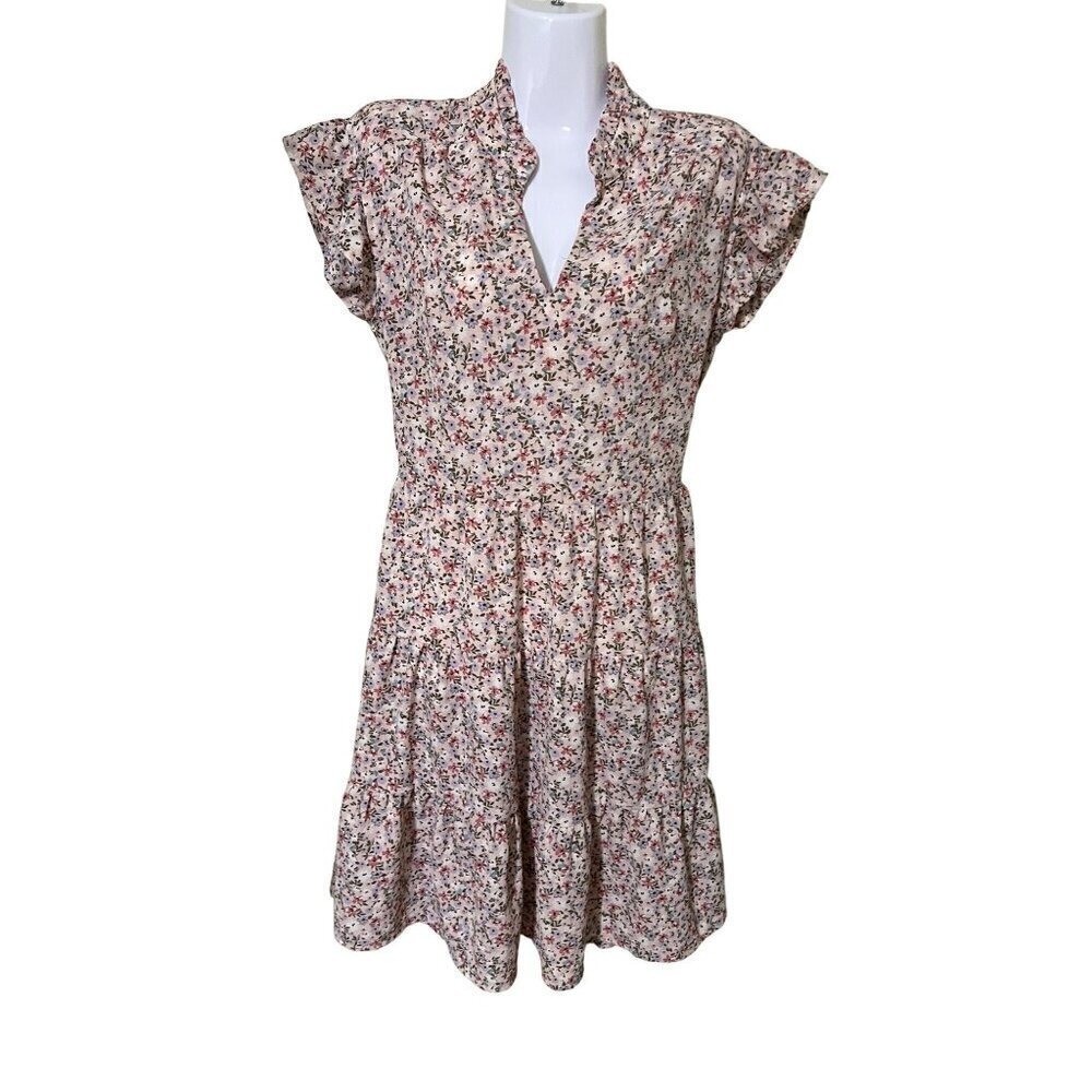 Floral Print Summer Dress Medium With Flutter Sleeves By Monteau Los Angeles