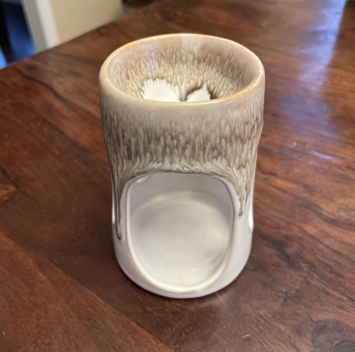 Glazed Ceramic Wax Melt Warmer Or Tea light Candle For Heat 4.25”tall Brown Drip