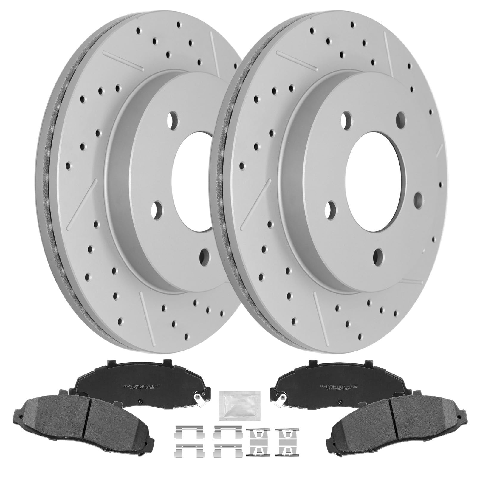 Front Ceramic Brake Pads and Vented Drilled Slotted Rotors Kit 308mm/12.13 Inch