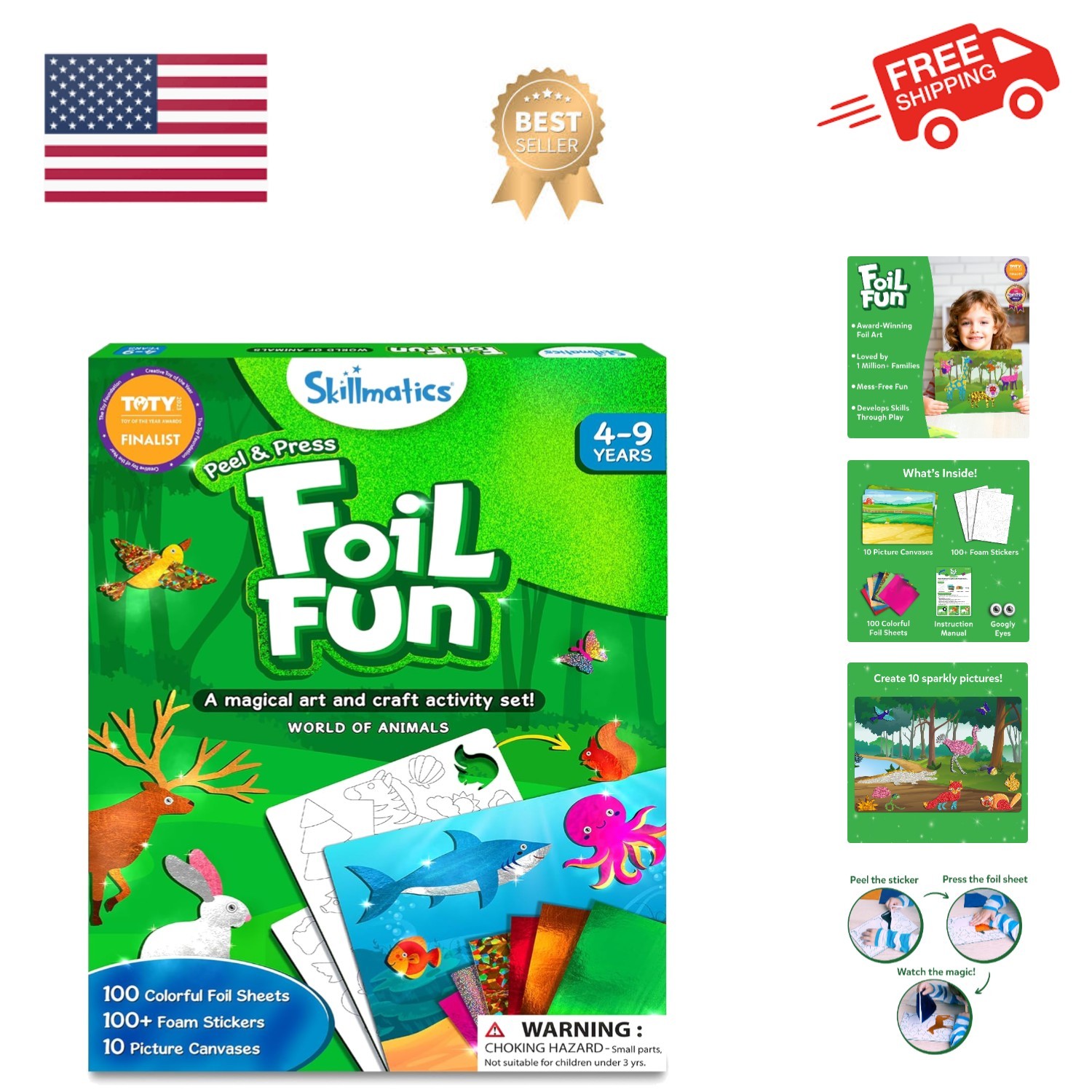 Foil Fun - Animals, No Mess Art for Kids, Travel Toys, Craft Kits, DIY Creati...